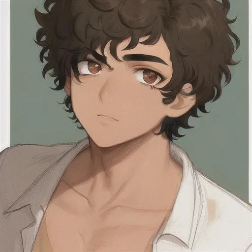 Anime boy with short curly hair