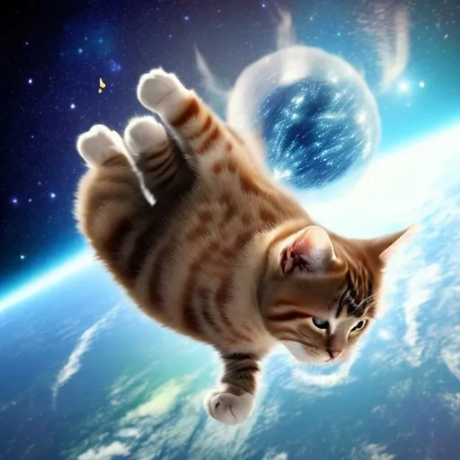 Prompt: a cat is flying in space