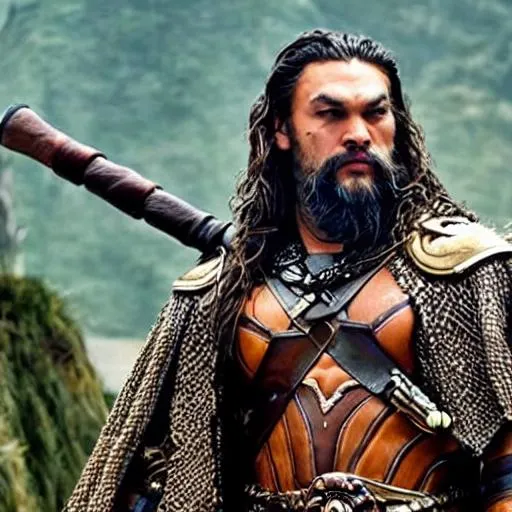 Prompt: Jason Momoa as Baba Voss in a war scene