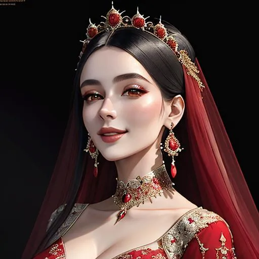 Prompt: Full length portrait, gorgeous 23-year-old woman, in a flowing crimson silk ballgown, stunning, smiling, clean face, showing in 4k format, intricate work of magical art, almost ethereal, in cgsociety trends, complex, epic, from Ilya Repin, very detailed bright, staged rendering of the character, super high quality model, beautiful face, flowing long locks, slight smirk on her lips, background in style bokeh
