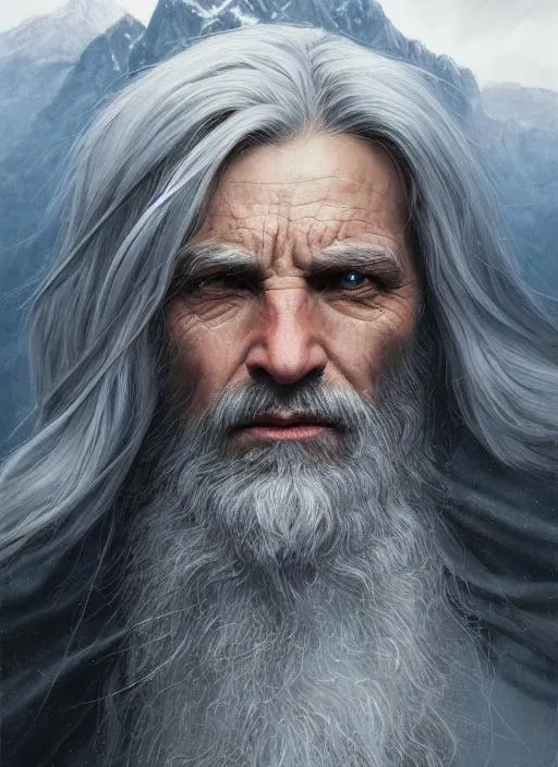Prompt: Portrait of {wizard} with {grey} hair and with cute face, {mountain background}, perfect composition, hyperrealistic, super detailed, 8k, high quality, trending art, trending on artstation, sharp focus, studio photo, intricate details, highly detailed, by greg rutkowski