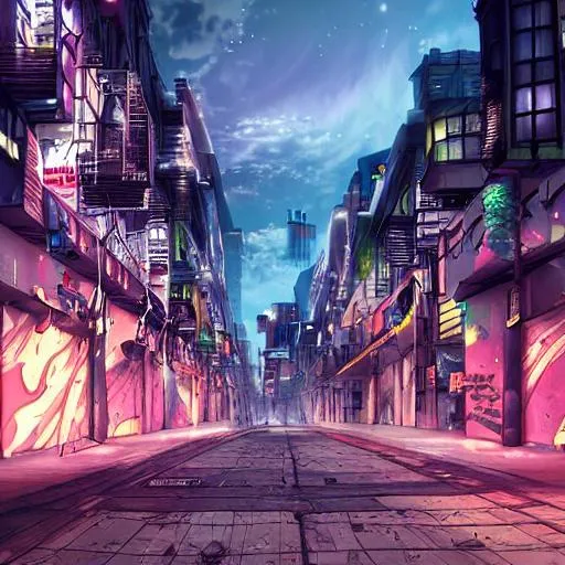 Prompt: epic back ground, nfts, unreal engine 5, hyper realistic, night time, anime, street in a city, graffiti, future feel. Warm feeling