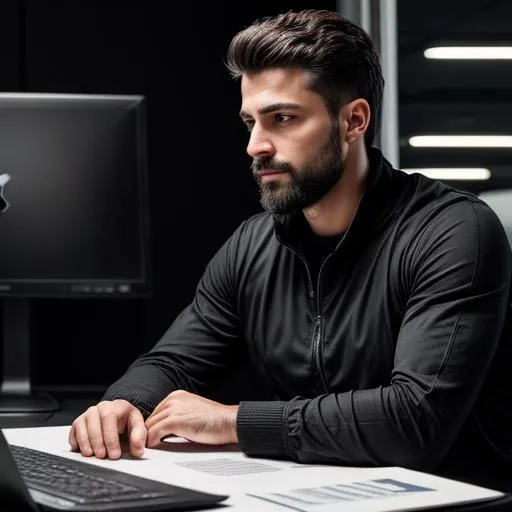 Prompt: An ultra realistic waist up portrait of tough looking software engineer coding man  in the 2000, long shot super detailed lifelike illustration, clean art, professional,  CGI winning award, UHD, HDR, 8K, RPG, UHD render, HDR render, 3D render cinema 4D