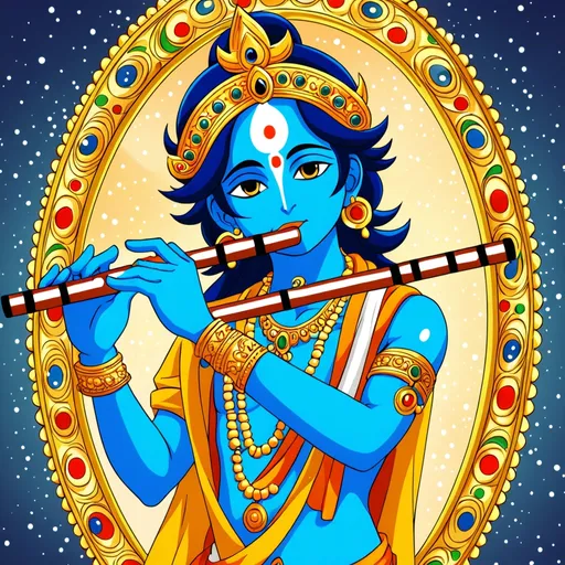 Prompt: Lord Krishna playing flute in anime style