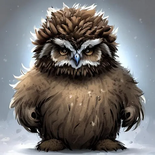 Prompt: An Owlbear is a large and powerful creature, typically standing about 7 to 9 feet tall on its hind legs. Its body is heavily built and covered in thick, shaggy fur that can vary in coloration, including brown, black, gray, or even white in some rare cases. The fur helps to insulate the Owlbear, making it well-adapted to various climates.Overall, the Owlbear is a unique and captivating creature that embodies the essence of fantasy and adventure, making it a popular and iconic creature in the realm of fantasy gaming and storytelling.
