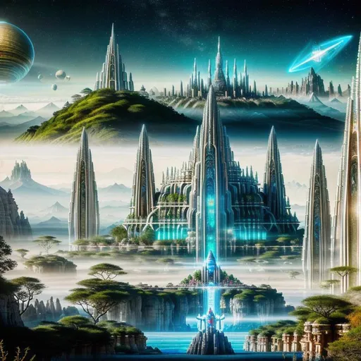 Prompt: Mystical Kingdom of Shambala, heaven inside the centre of the Earth, dominated by futuristic and  sci-fi style of architecture {ultra-detailed Sci-Fi temples, exquisite palaces and buildings, space craft, opal made, Crystal Spheres, HQ, futuristic style} high tech design, high-detailed and hyper-detailed landscape and background, digital art, award winning image composition, professional photography,
Ultra HD 512K, HDR Octane 3D blender, Unreal Engine 5, CryEngine, Behance 4D Cinema, clarity, harmony, order, proportions, rhythm, axis, hierarchy, symmetry.