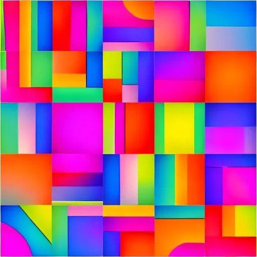 Prompt: Make an abstract square 8"x8" using the colors of the rainbow with random shapes, swoops and stripes