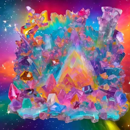 Prompt: Crystal collection diorama in the style of Lisa frank