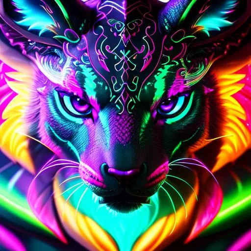 Prompt: Portrait of a roaring neon dragon with iridescent black markings and a cute face, perfect composition, hyperrealistic, super detailed, 8k, high quality, trending art, trending on artstation, sharp focus, studio photo, intricate details, highly detailed