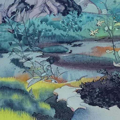 Prompt: in the style of james jean, watercolor landscape