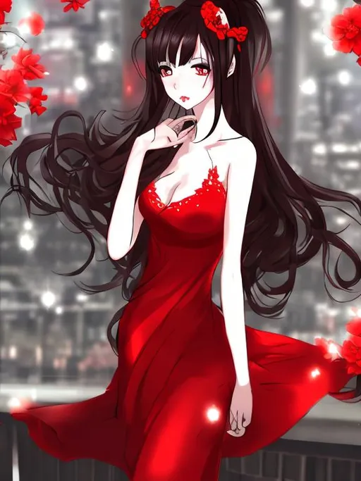 Prompt: Lady in a red dress. Anime style. 