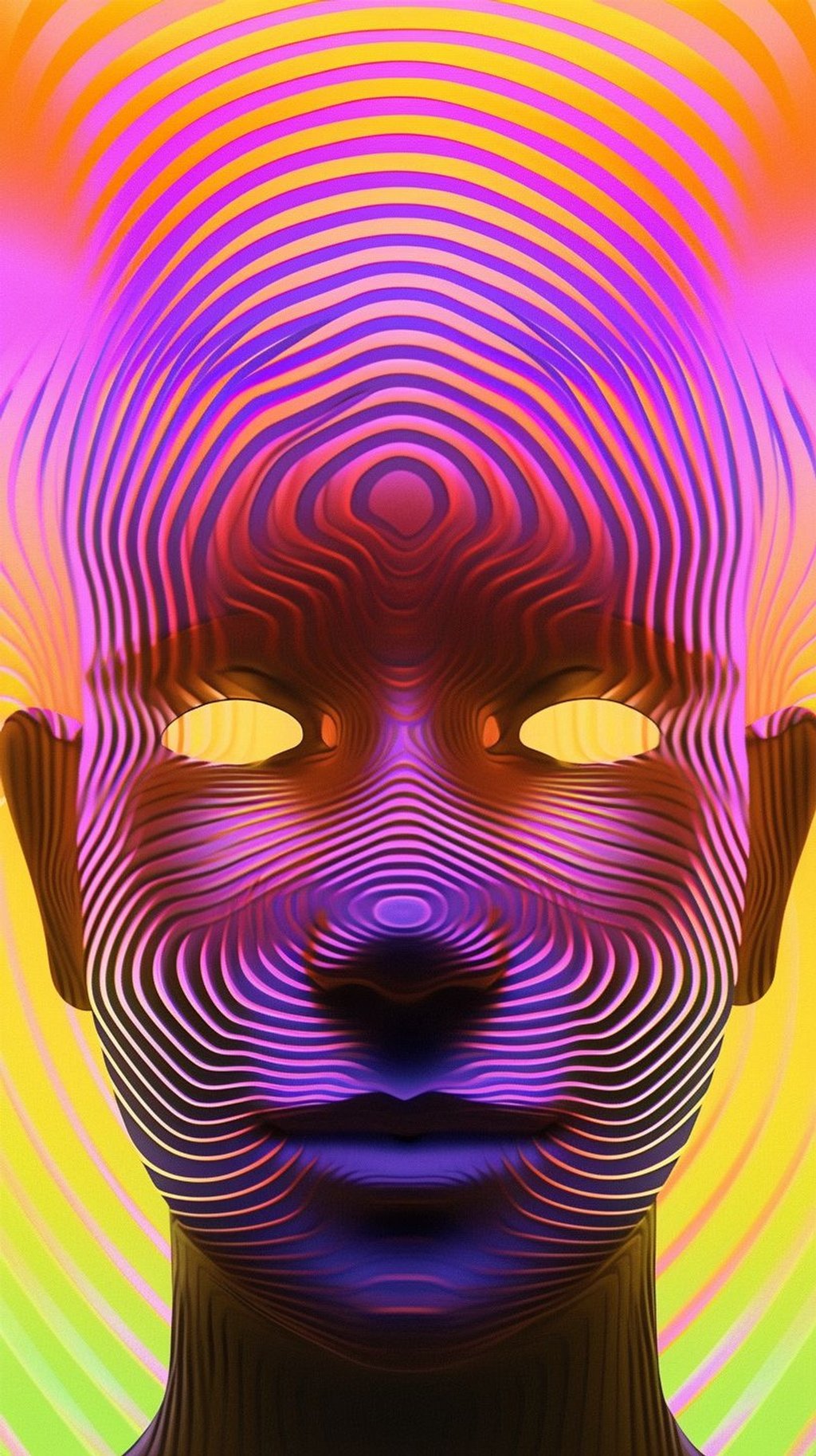 Prompt: a close up of a person's face with lines in the background, 3 d geometric neon shapes, full color catalog print, morph, highly detailed and hypnotic, 2 0 5 0 s, illustration in the golden ratio, medium - format print, symmetrical head and body, newsweek, 70s design, digital illustration radiating