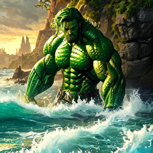Prompt: Aquaman as Hulk, beautiful photograph of most beautiful fictional, extremely, detailed environment, detailed background, intricate, detailed skin, natural colors , professionally color graded, photorealism, 8k, moody lighting.