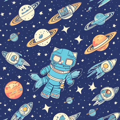 Prompt: Astronout, fly, space, rocket, planet, stars, moon, astro cat, 
