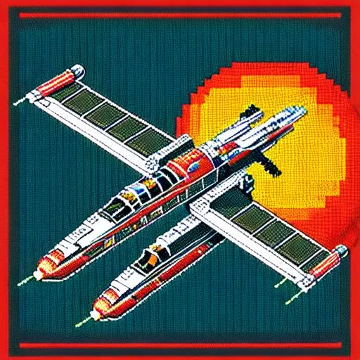 Prompt: retro digital pixelart of a star wars x-wing fighter for DOS SNES with dithering shading 16-bit colour depth masks raster.