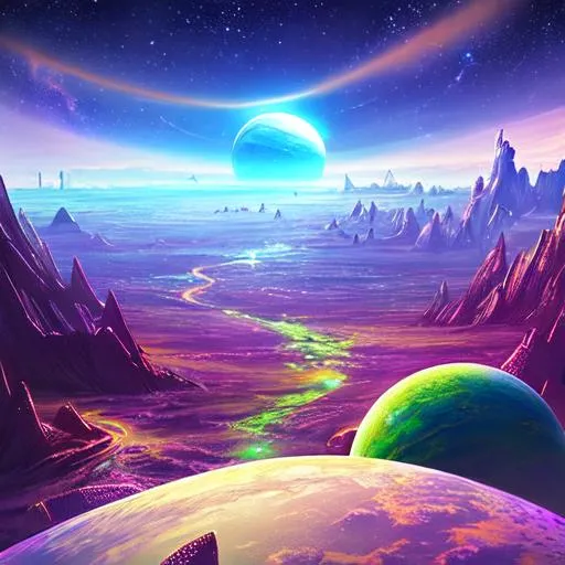 Prompt: Lovecraftian highly futuristic new planet landscape  cute stars
