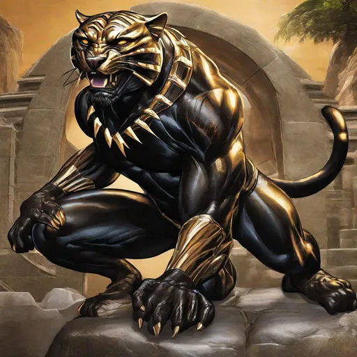 Prompt: Black panther and bronze tiger combination 
