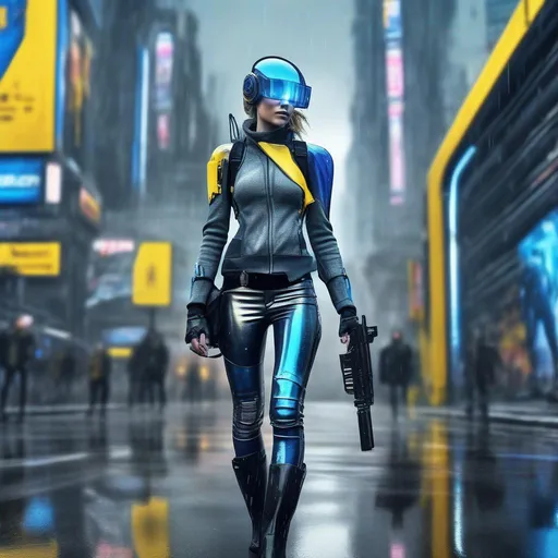 Prompt: a full body cybernetic futuristic svelte woman from 2250 ((full shot)), holding a gun, walking in the wet street, wearing a bluish grey shiny tight jeans and sweater and thin black boots, a big backpack, a futuristic big cross helmet with metallic visor, intricate blue and yellow billboards in the background, maximalist, reflection, blue hue, cyberpunk setting, UHD, photorealistic, super resolution, dynamic lighting, a masterpiece, by jeremy mann, a breathtaking artwork by Brian Froud, Ferez, Arthur Rackham, Beeple, Epic scale, highly detailed, clear environment, triadic colors cinematic light 16k resolution, trending on artstation, hyperdetailed, hyperrealism, cinematic, filmic; epic in scope and scale, Poster art. night, yellow and blue billboards and buidings in the background and sides
© Amina