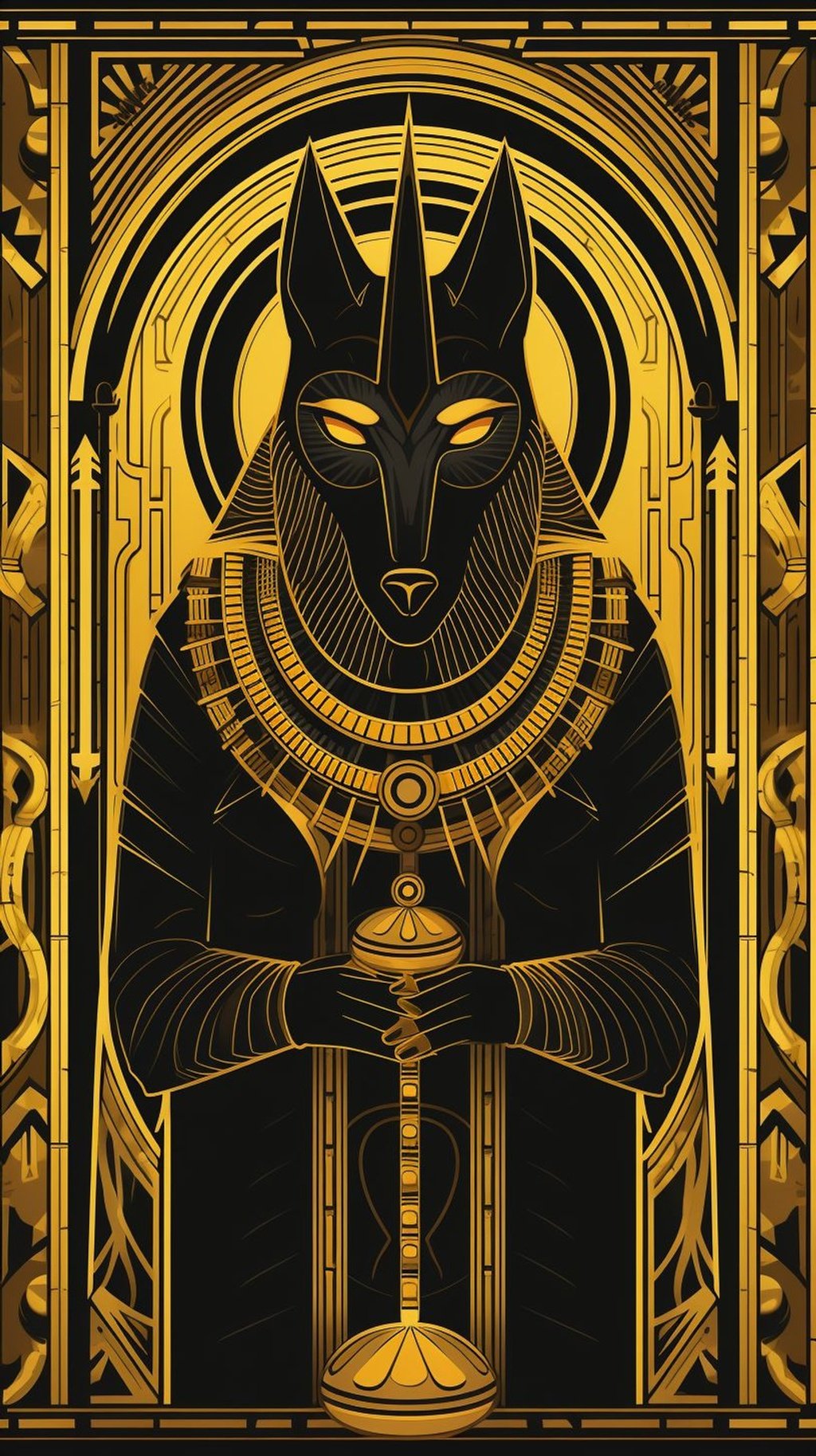 Prompt: anubis in the style of egyptian art x egyptian patterns