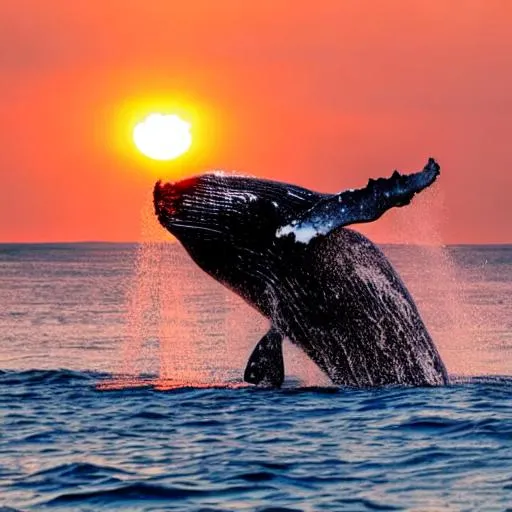 Prompt: whale jumping in sunset 