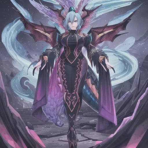 Prompt: Queen , hybrid dragon , fire , gothic/sport outfit , sky-blue hair , full body , ultra detailed 
