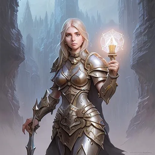 Prompt: a beautiful female human paladin holding a holy light, dungeons and dragons, fantasy, highly detailed face, digital hand drawn painting, artstation, concept art, art by wlop