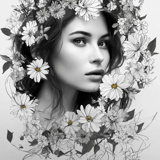 Prompt: Please draw me a beautiful woman using only flowers.