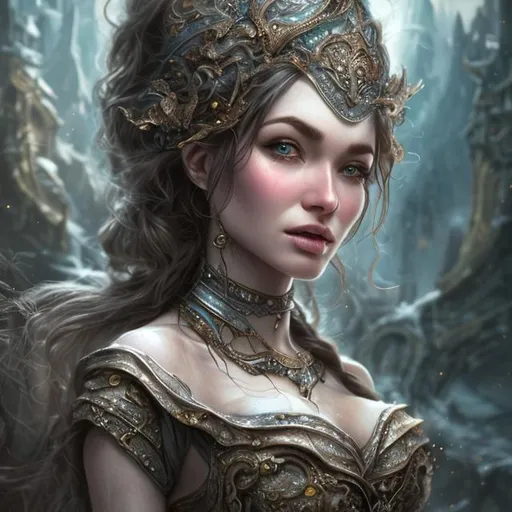 Prompt: Hyper detailed realistic woman in fantasy land