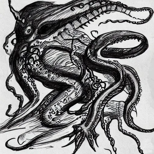 make a bizarre sketch drawing of the Cthulhu sea mon... | OpenArt