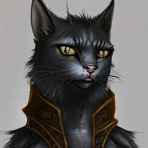 Prompt:  khajit from fantasy game with black fur.