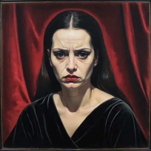 Prompt: A velvet painting of a sullen woman