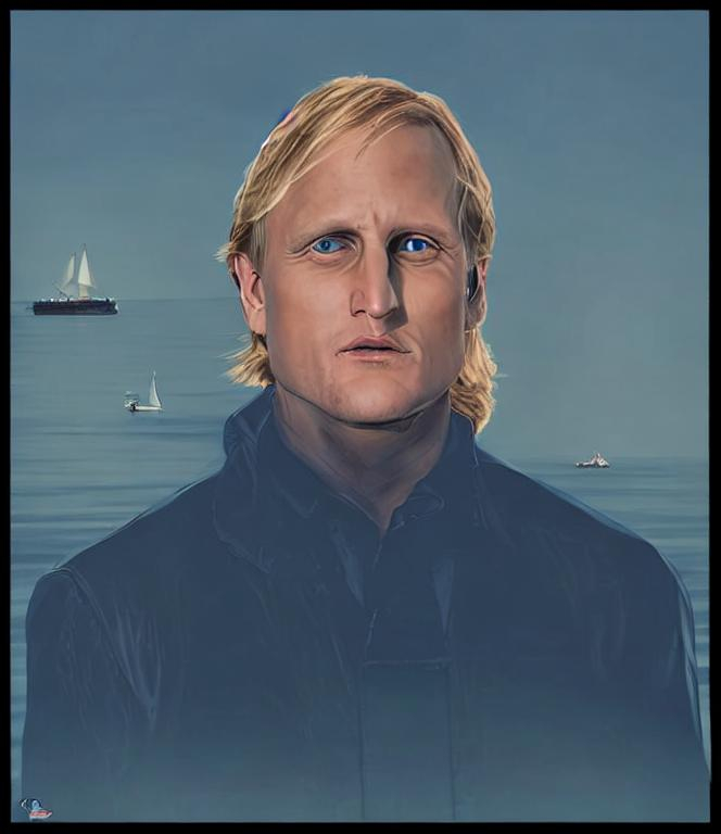 woody Harrelson, blonde long hair, , sunrise , sailb... OpenArt