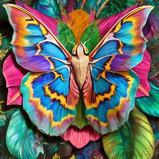 Prompt: Atlas moth diorama in the style of Lisa frank