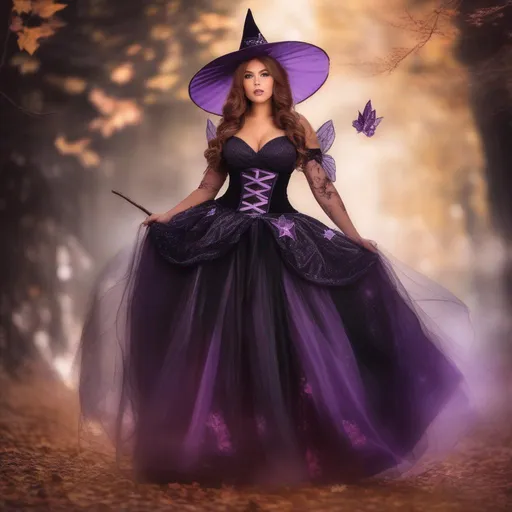 Prompt: Gorgeouse full body image of buxom woman in a fairy princess, witch outfit