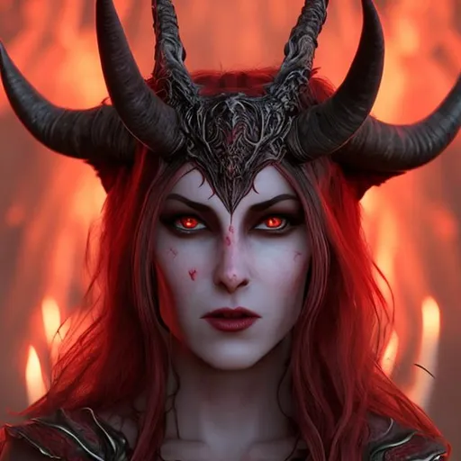 Prompt: women horns red demonic passion