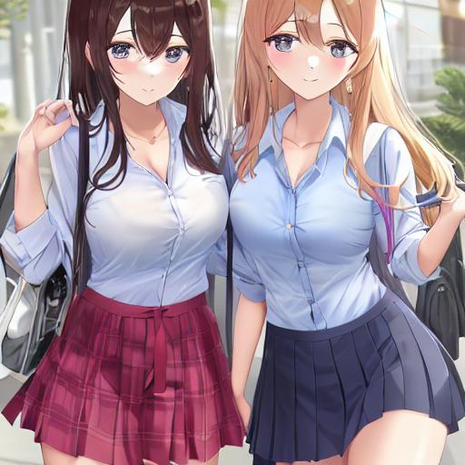 College girl in Skirt and dress smiling with her GF | OpenArt