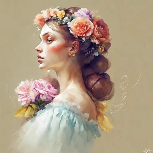 Prompt: Beautiful creation, woman with flowers in her hair