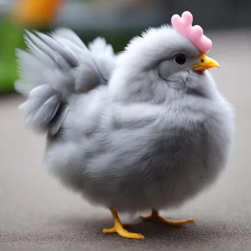 Prompt: A kawaii grey chicken