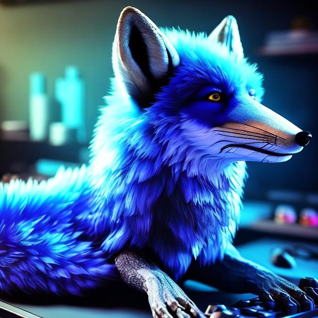 Realistic 3D rendering of a blue fox, vibrant blue f... | OpenArt