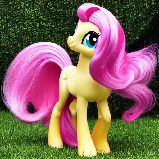 Prompt: fluttershy, pegasus, my little pony, pony, pink mane, pink tail, yellow fur