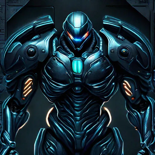 Prompt: "dark samus hyperrealistic, high detail, slim body, scifi spaceship interior as a background"