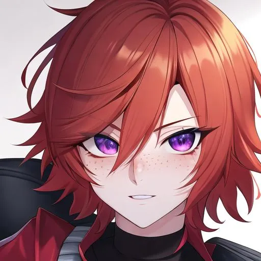 Prompt: Erikku male (short ginger hair, freckles, right eye blue left eye purple) UHD, 8K, Highly detailed, insane detail, best quality, high quality, fighting, in pain