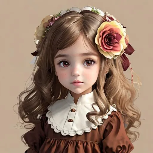 Prompt: flower girl in colors of brown, beige and maroon