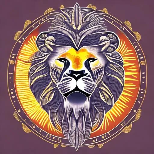 Prompt:  vector lion head with sun and moon, symmetrical, viking, 