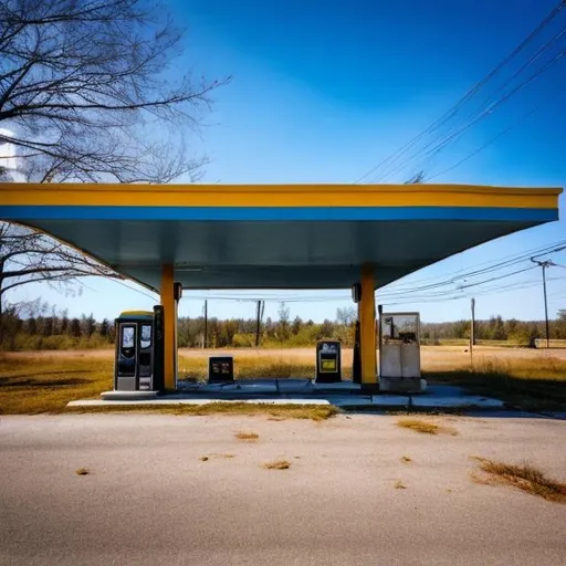 Prompt: an abandoned gas station