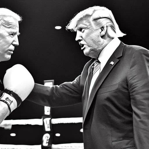 Prompt: Joe Biden and  Donald Trump boxing in a ring 