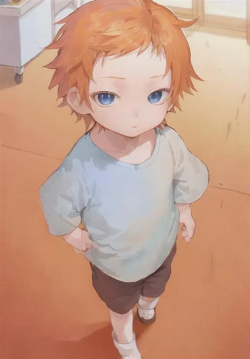 Shota boy, light orange hair, blue eyes, round eyes,... OpenArt