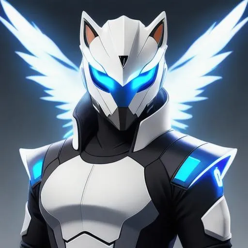 Prompt: a male protogen fursona, well drawn, masterfully drawn, 4k, HD, thunderbird with lightning wings, cyberpunk headshot