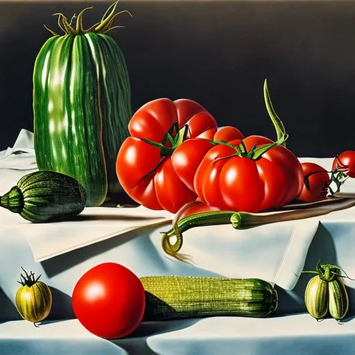 Prompt: tomato and zucchini Dali surreal