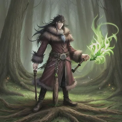 Prompt: evil druid with rotting evil tree with evil aura emanating 1male